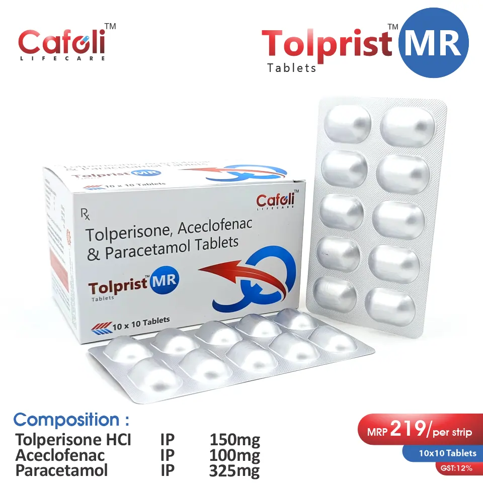 Aceclofenac 100mg + Paracetamol 325mg + Tolperisone 150mg | Best price for PCD Pharma Franchise | Muscle relaxant & pain relief